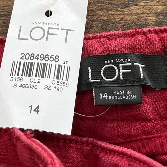 Ann Taylor Loft Womens 14 Redwine Linen Blend Coastal Cool Lagen Belt Pants - Picture 4 of 6